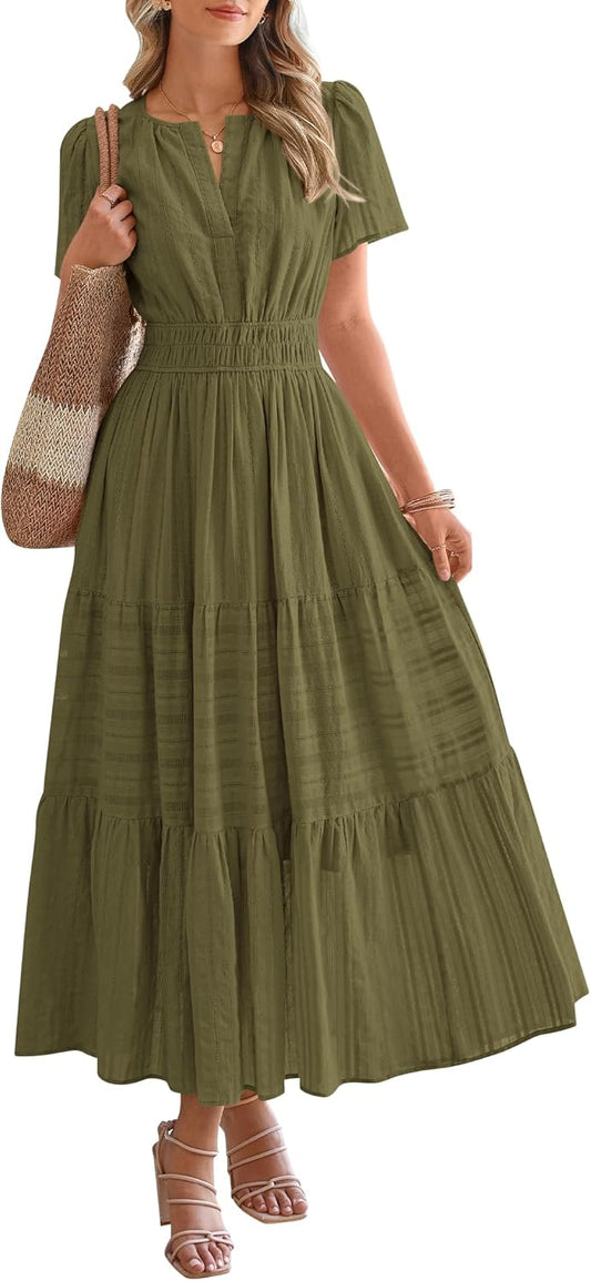 OCCASIONE SPECIALE Donna Estate Leggero Manica Corta Scollo a V Casual Abiti Midi Maxi