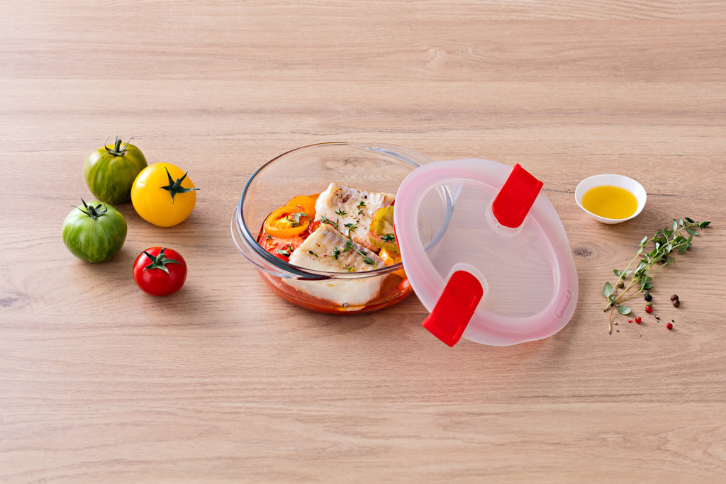 Set of 3 glass lunchboxes with steam valve lid - multi shape -Cook  Heat
