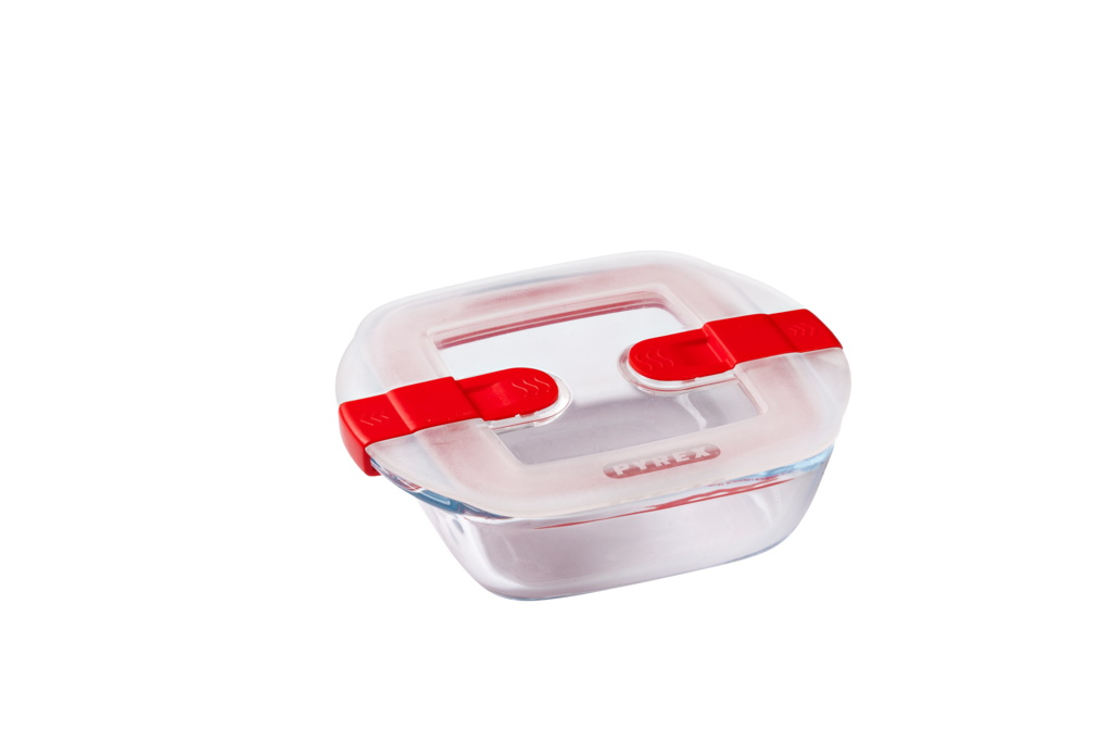 Square glass dish with steam valve lid - Cook  Heat