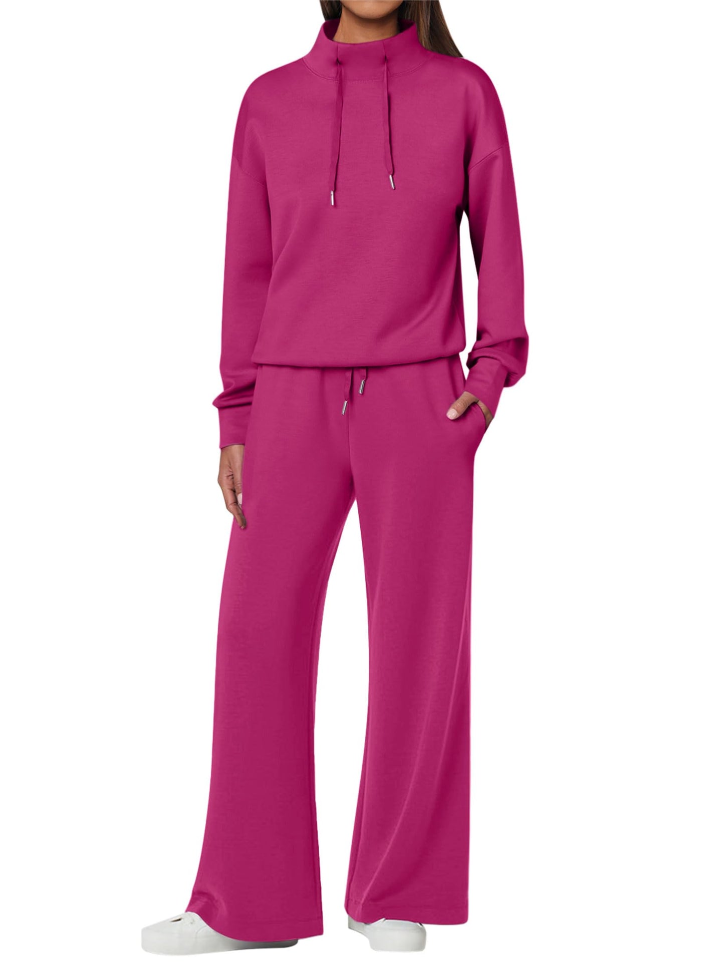 NEW 🔥 Women's Cotton Two-Piece Oversized Drawstring Sweatshirt Wide Leg Sweatpants Casual Set