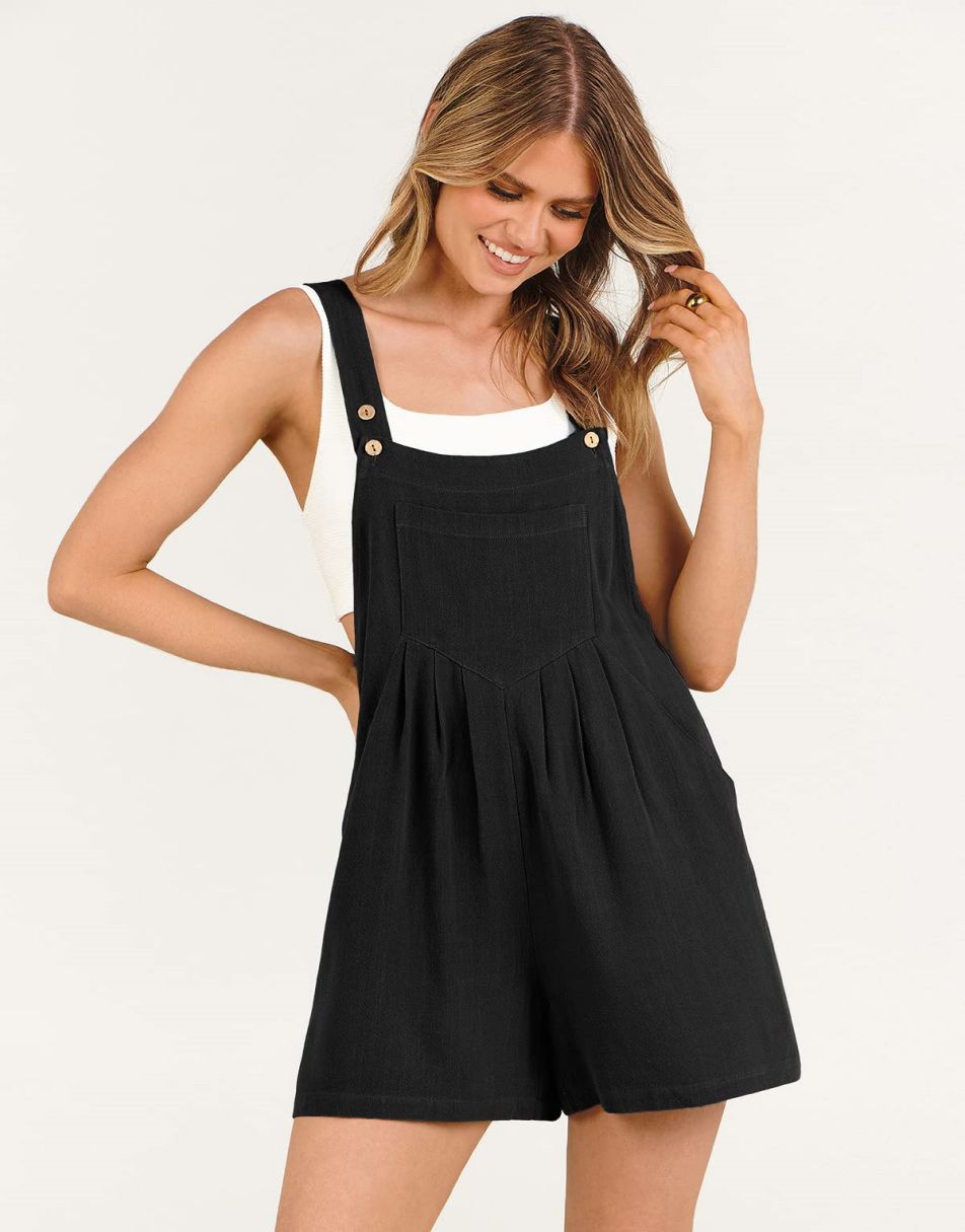 ANRABESS Casual Adjustable Strap Linen Short Bib Overalls Jumpsuit Rompers