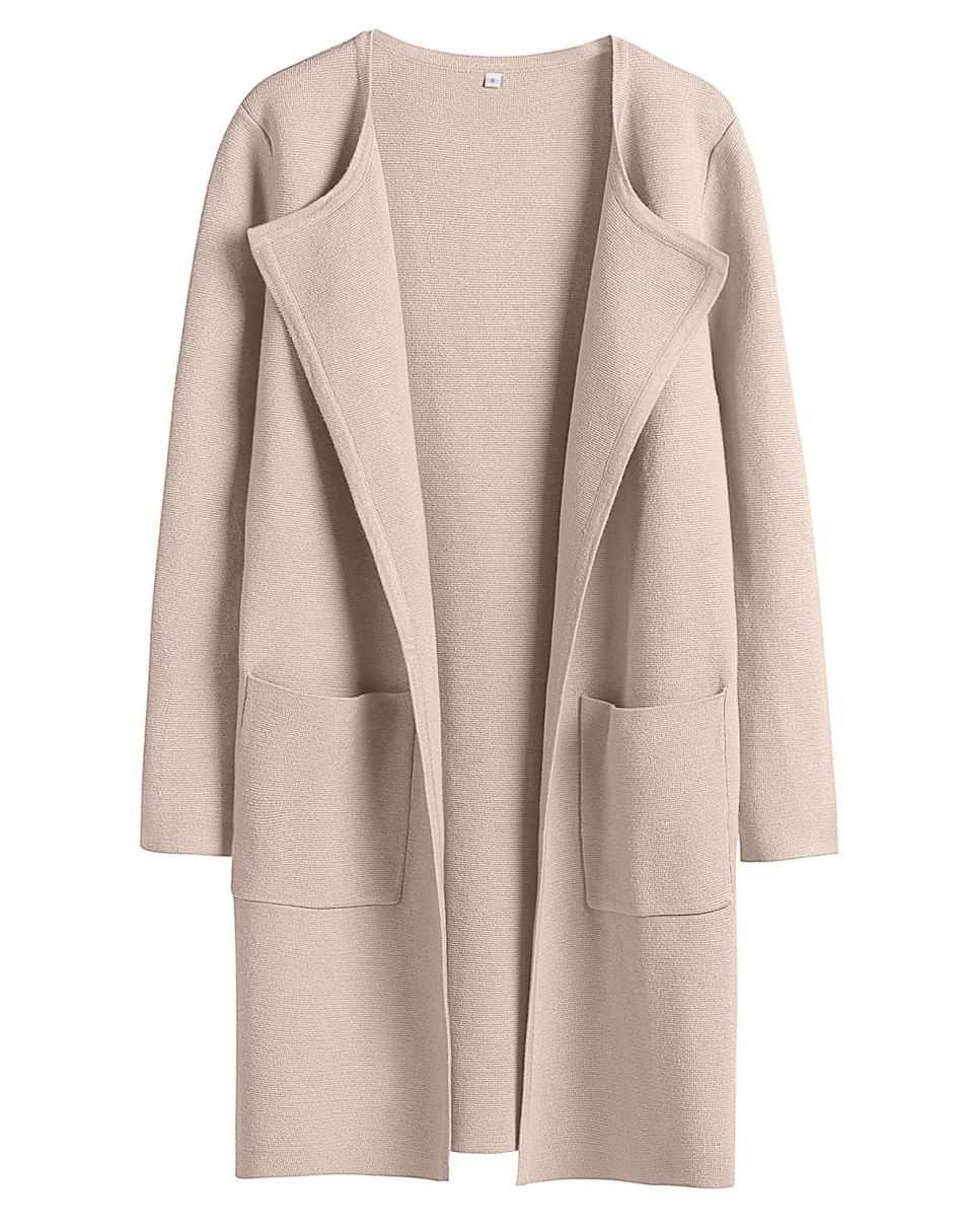 ANRABESS Women's Open Front Knit Cardigan Long Sleeve Lapel Casual Solid Classy Sweater Jacket
