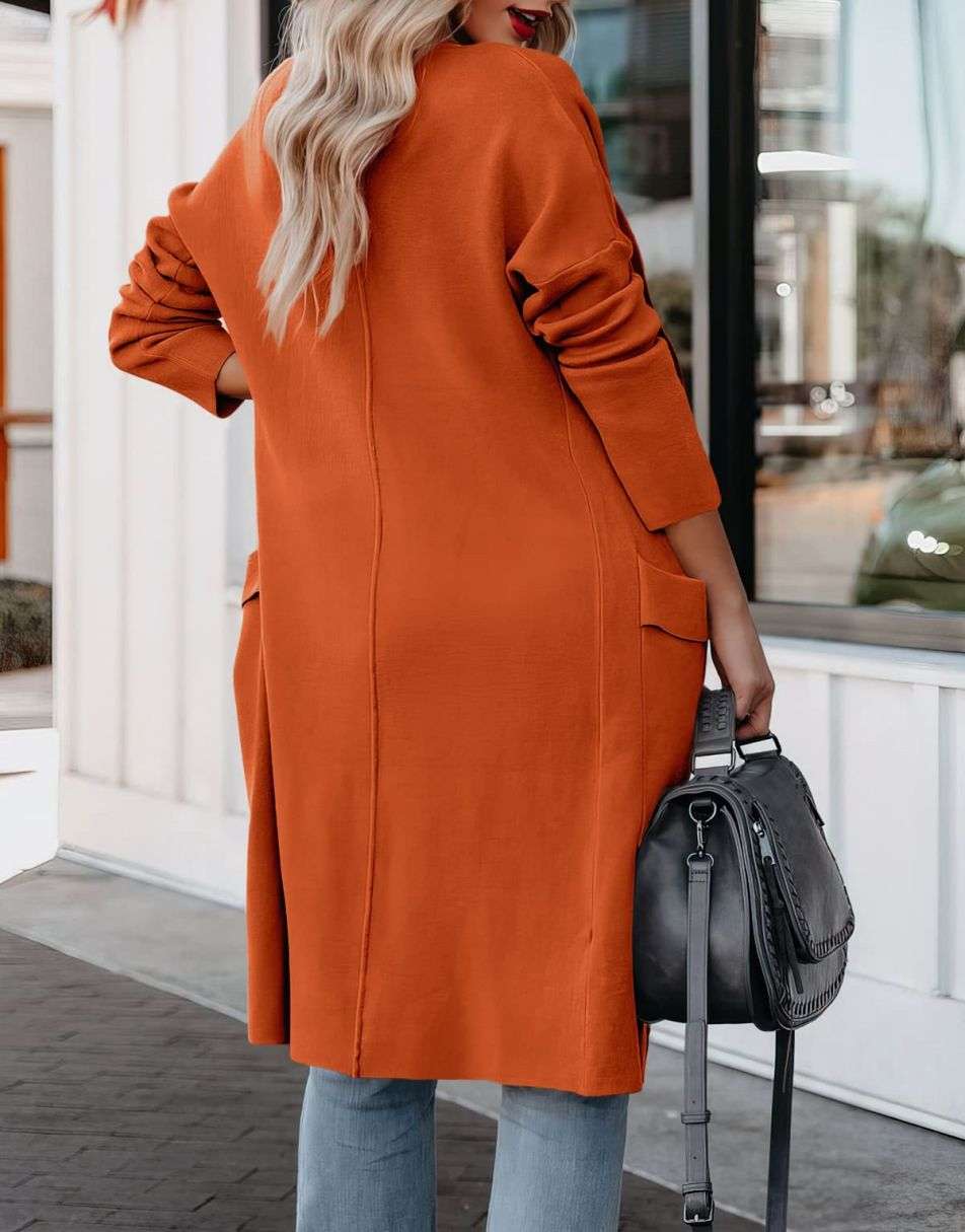 ANRABESS Women's Casual Long Sleeve Draped Open Front Knit Pockets Long Cardigan Jackets Sweater
