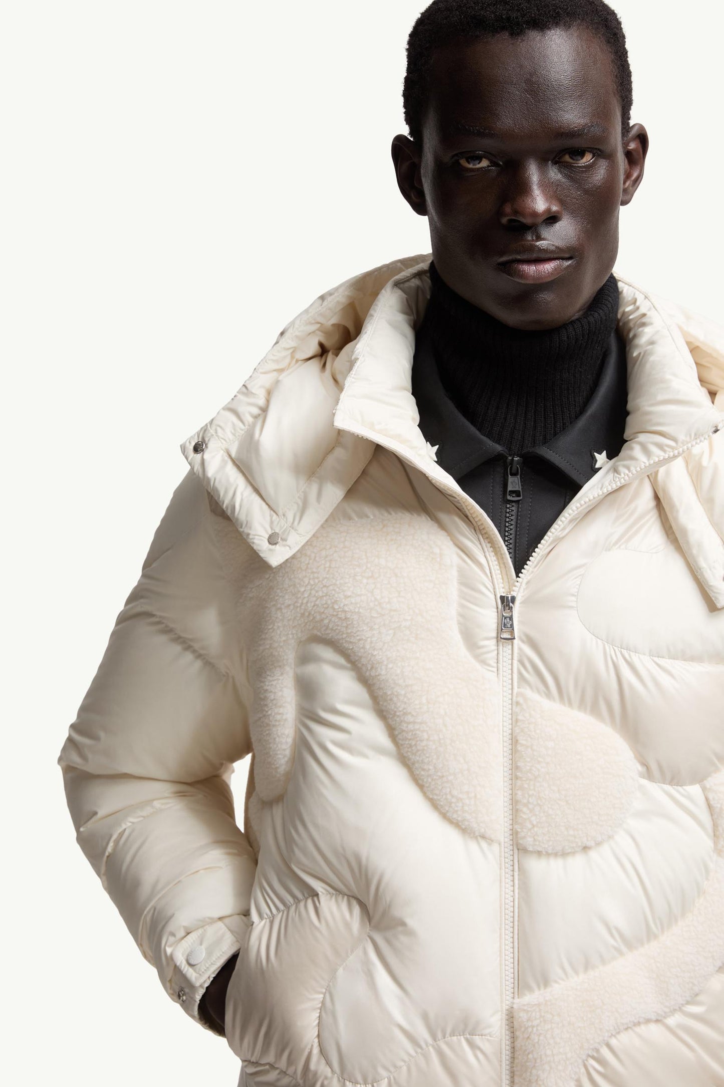 Candes Hooded Teddy Intarsia Short Down Jacket