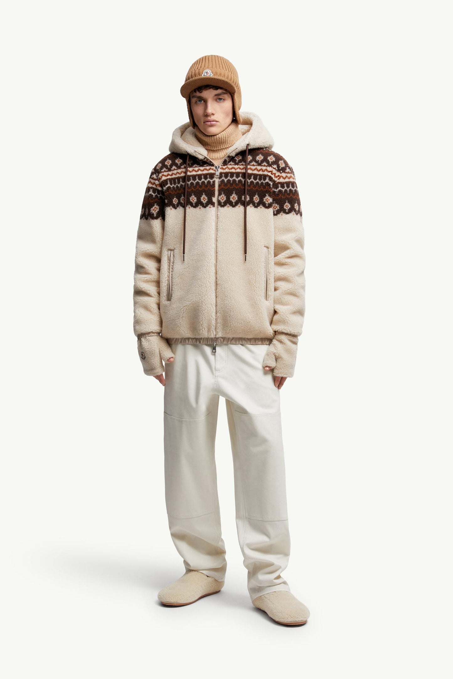 Geometric Jacquard Wool Blend Hoodie
