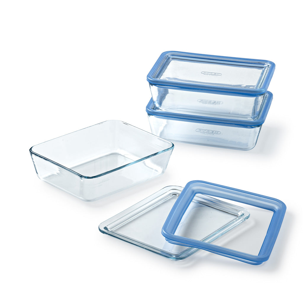 Zero Plastic - Set of 3 Storage Boxes with Rectangular Glass Lids